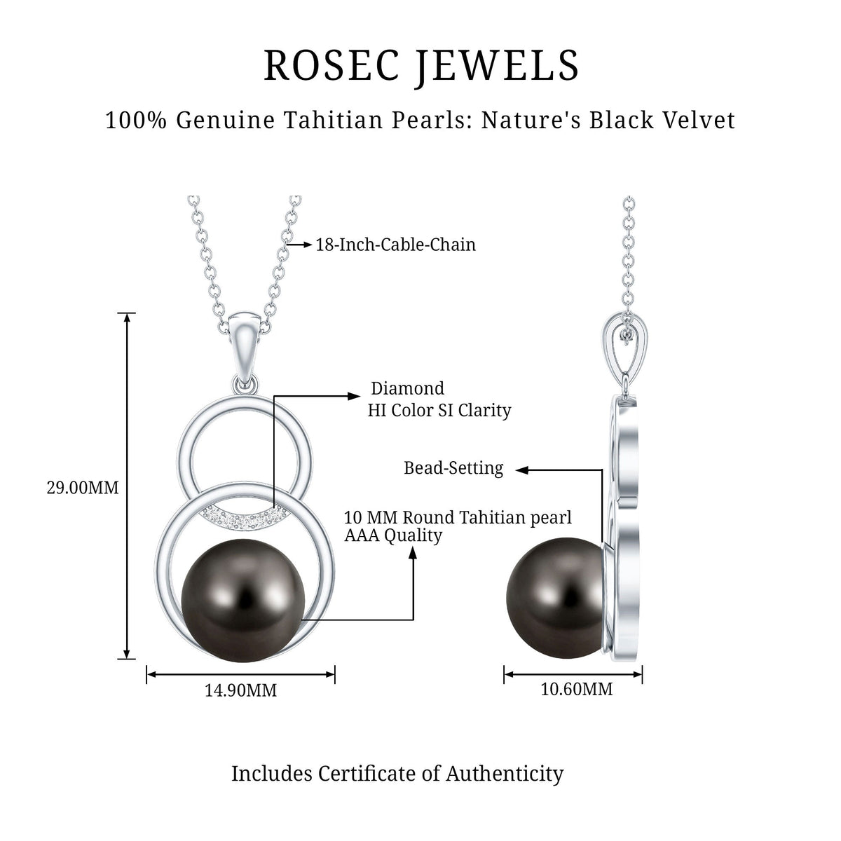 Handpicked Black Pearl Circle Necklace with Diamond