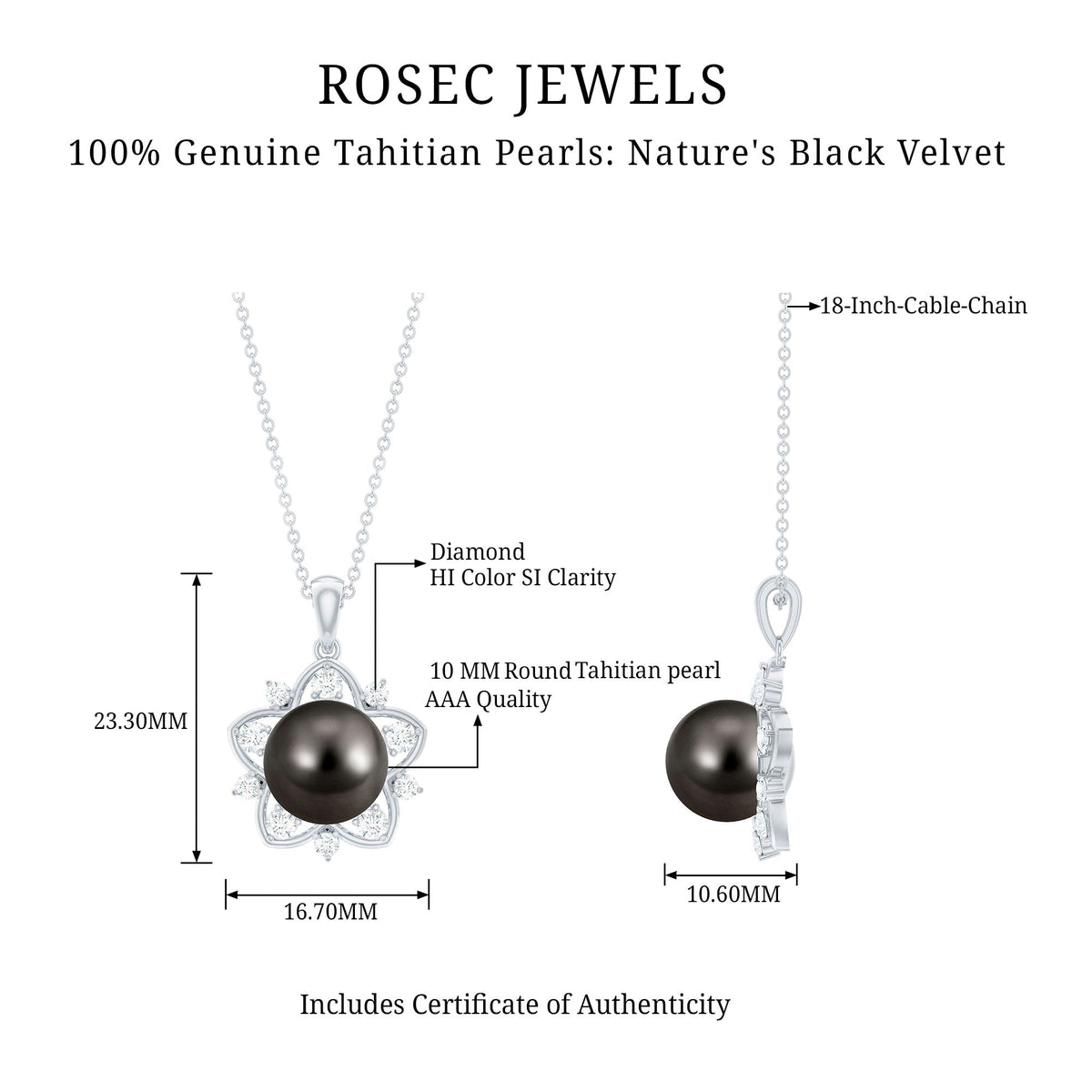 Real Tahitian Pearl and Diamond Star Pendant Necklace With Chain