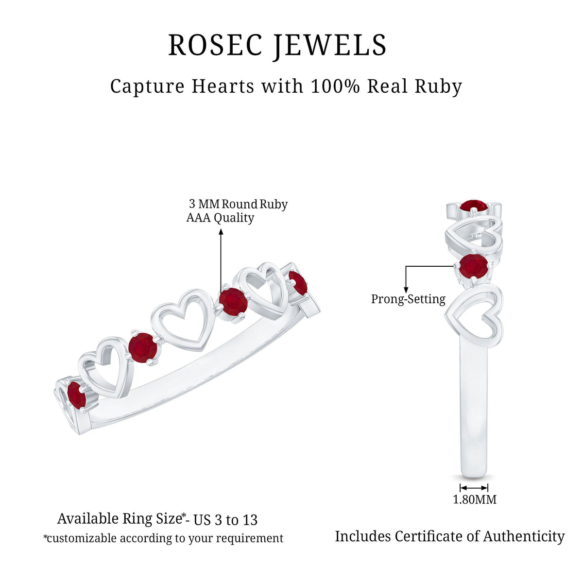 Natural Ruby Heart Eternity Ring for Promise