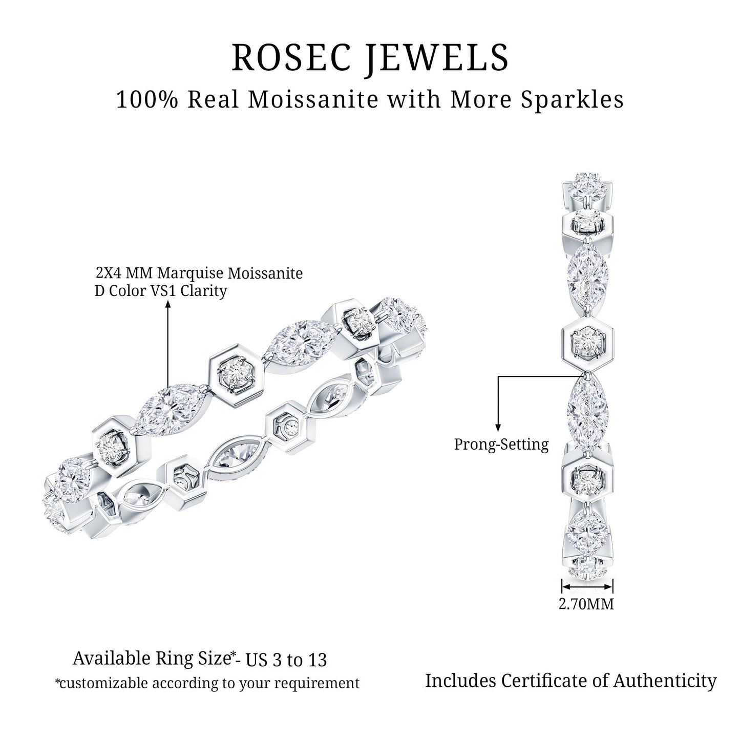 Certified Moissanite Contemporary Eternity Ring