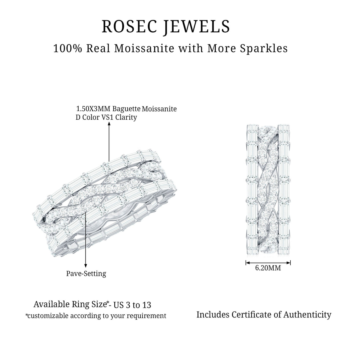 Certified Thick Moissanite Infinity Wedding Band Ring