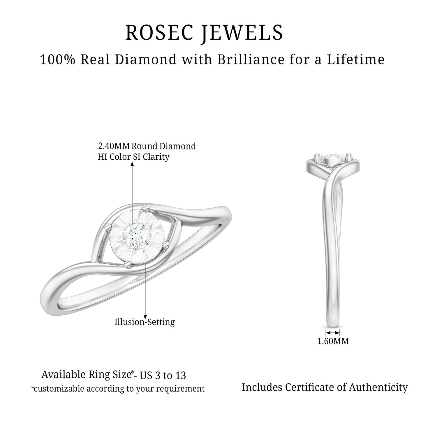 Anillo de promesa minimalista de diamante real certificado para mujer