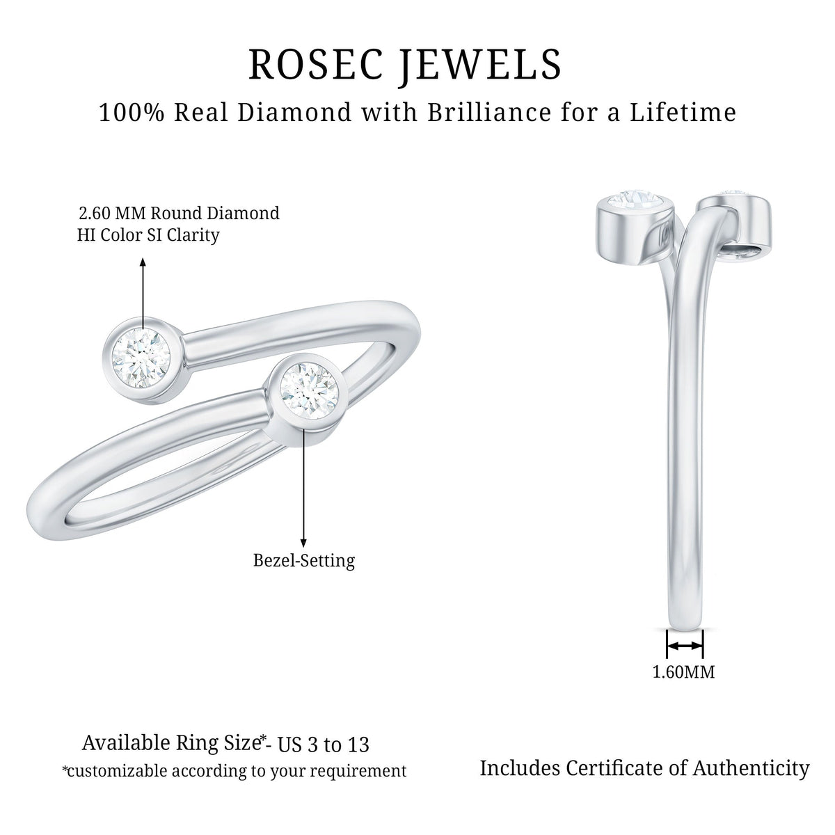 Natural Diamond 2 Stone Promise Ring in Wrap Style