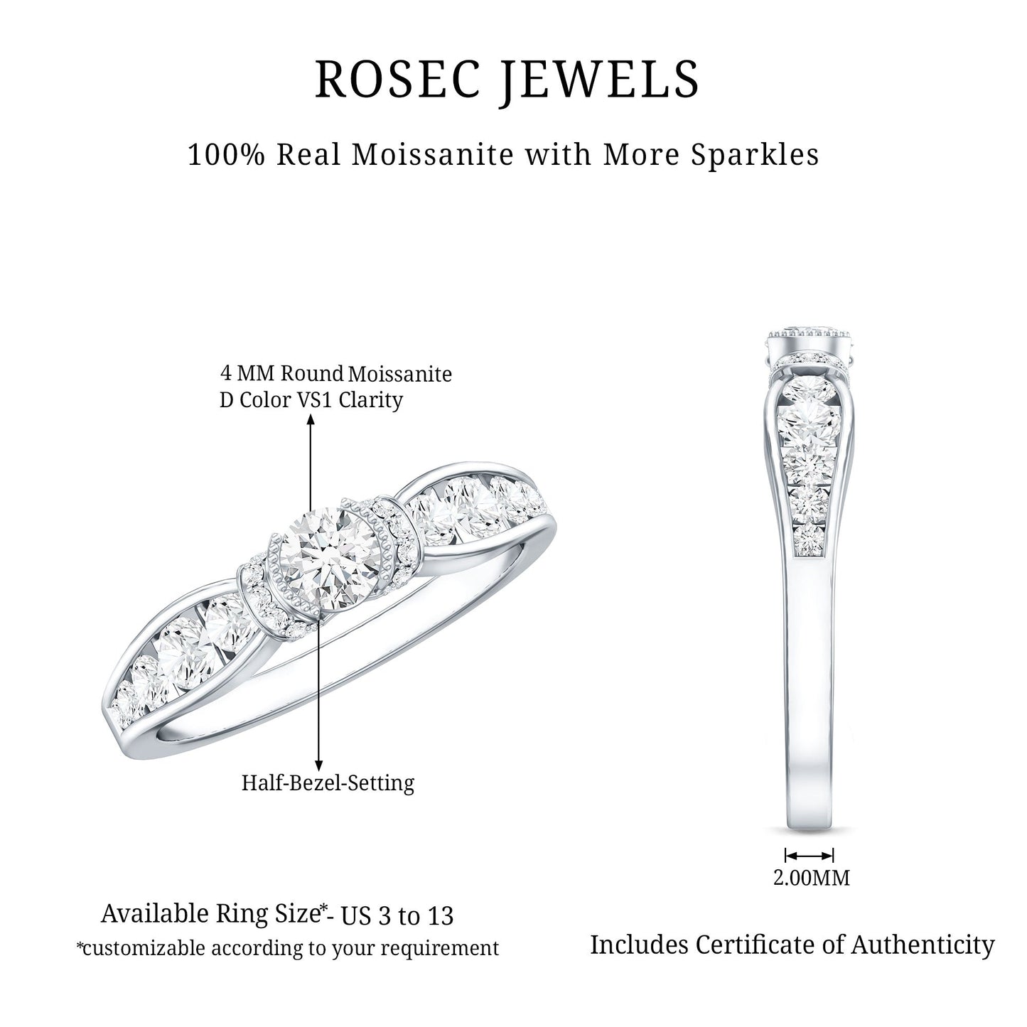 Anillo de compromiso de moissanita estilo vintage para mujer