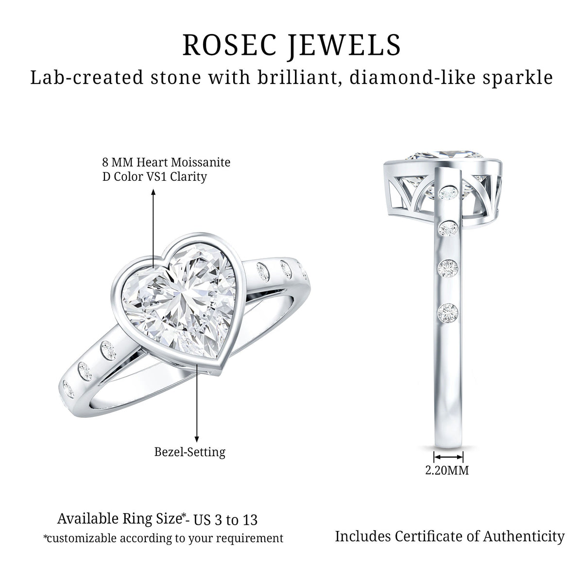 Heart Shape Moissanite Bezel Set Engagement Ring