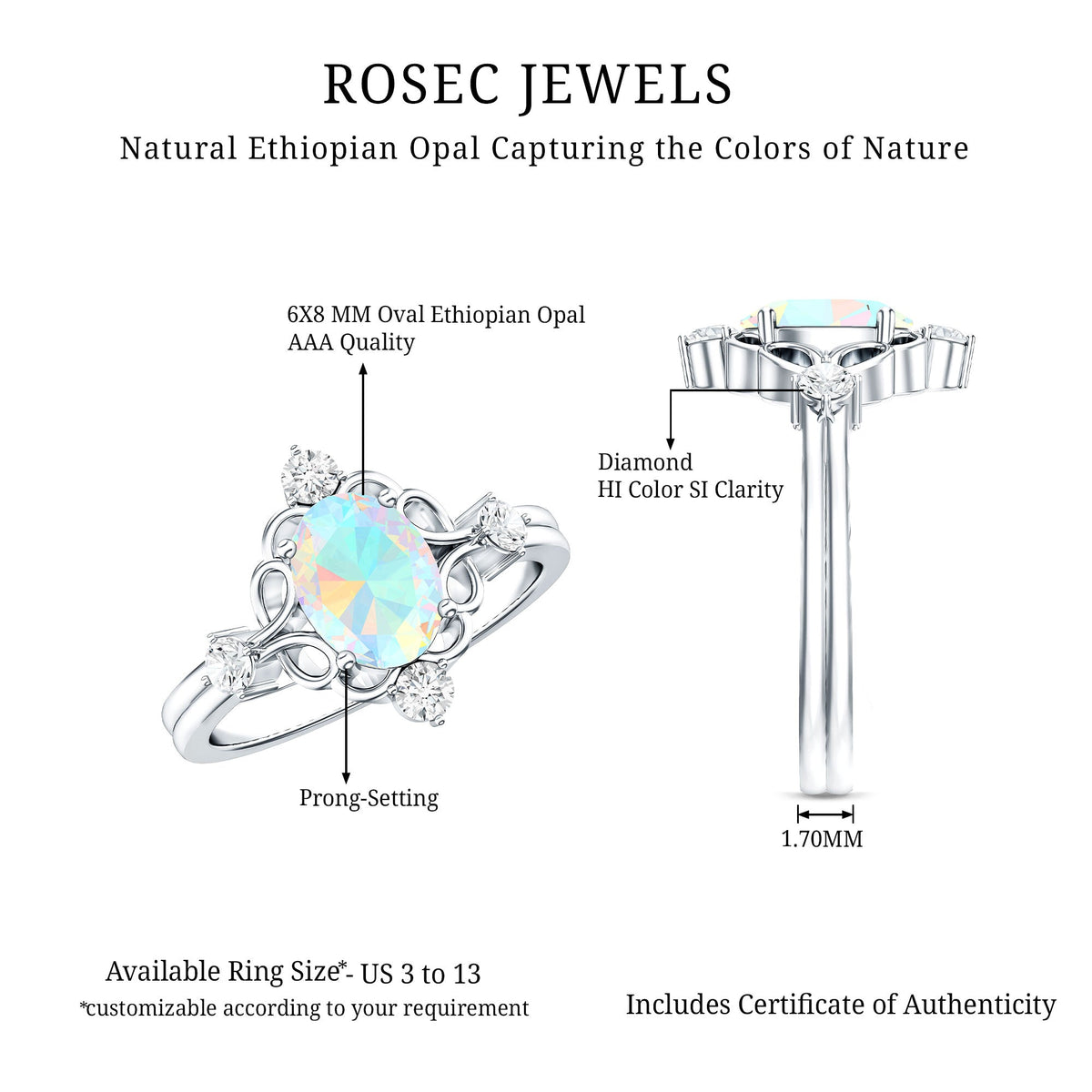 Designer Ethiopian Opal and Diamond Engagement Ring