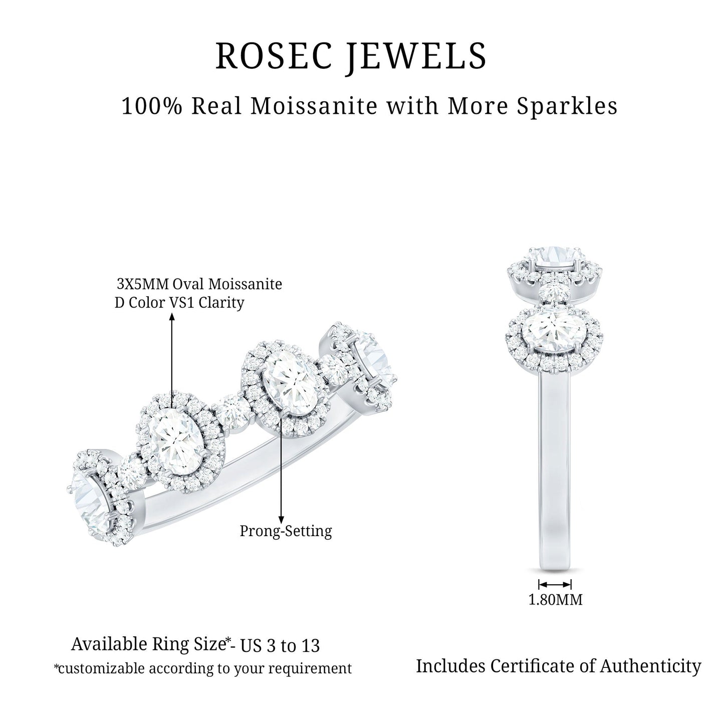 Anillo de aniversario de moissanita de diseño con certificado