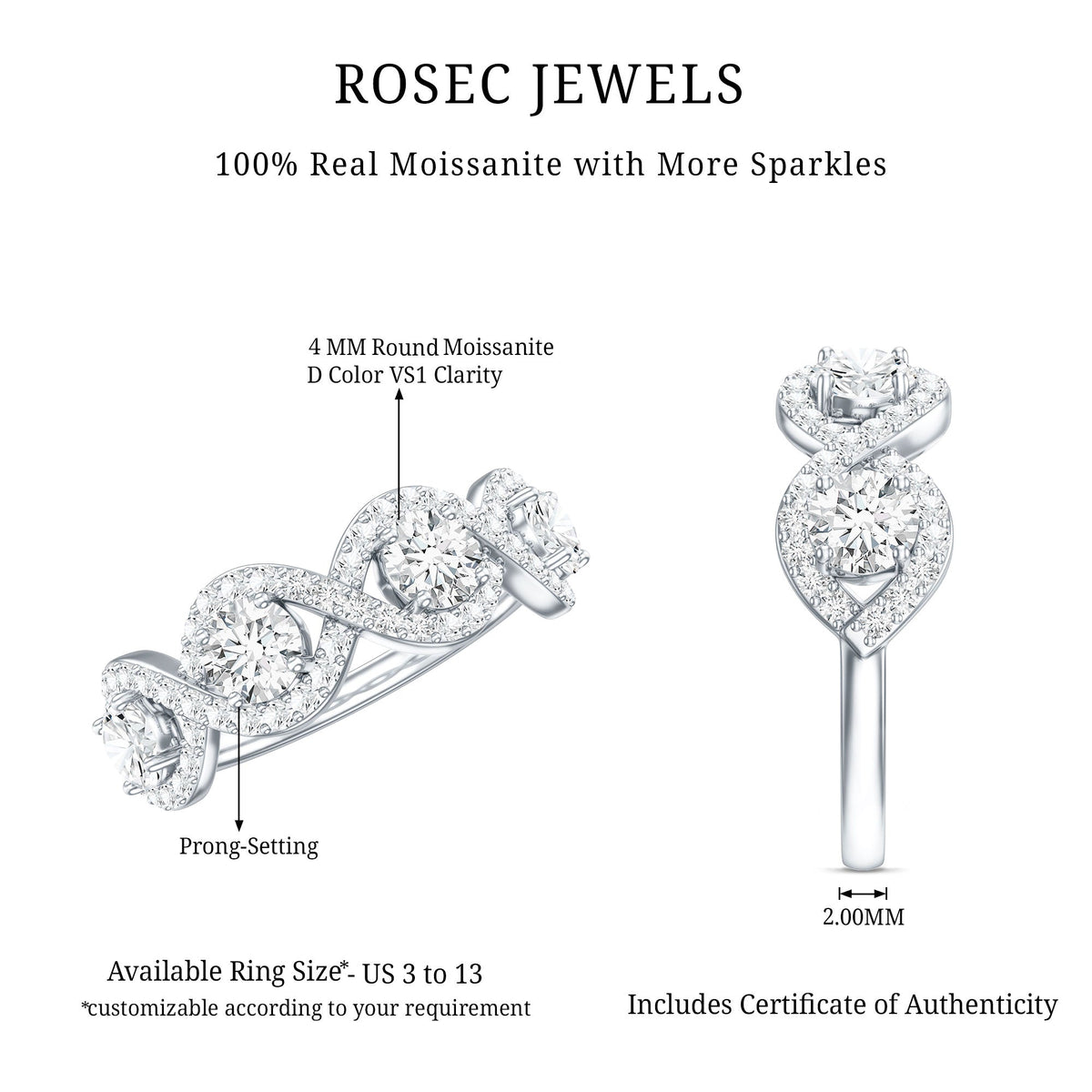 Round Moissanite Infinity Wedding Band Ring