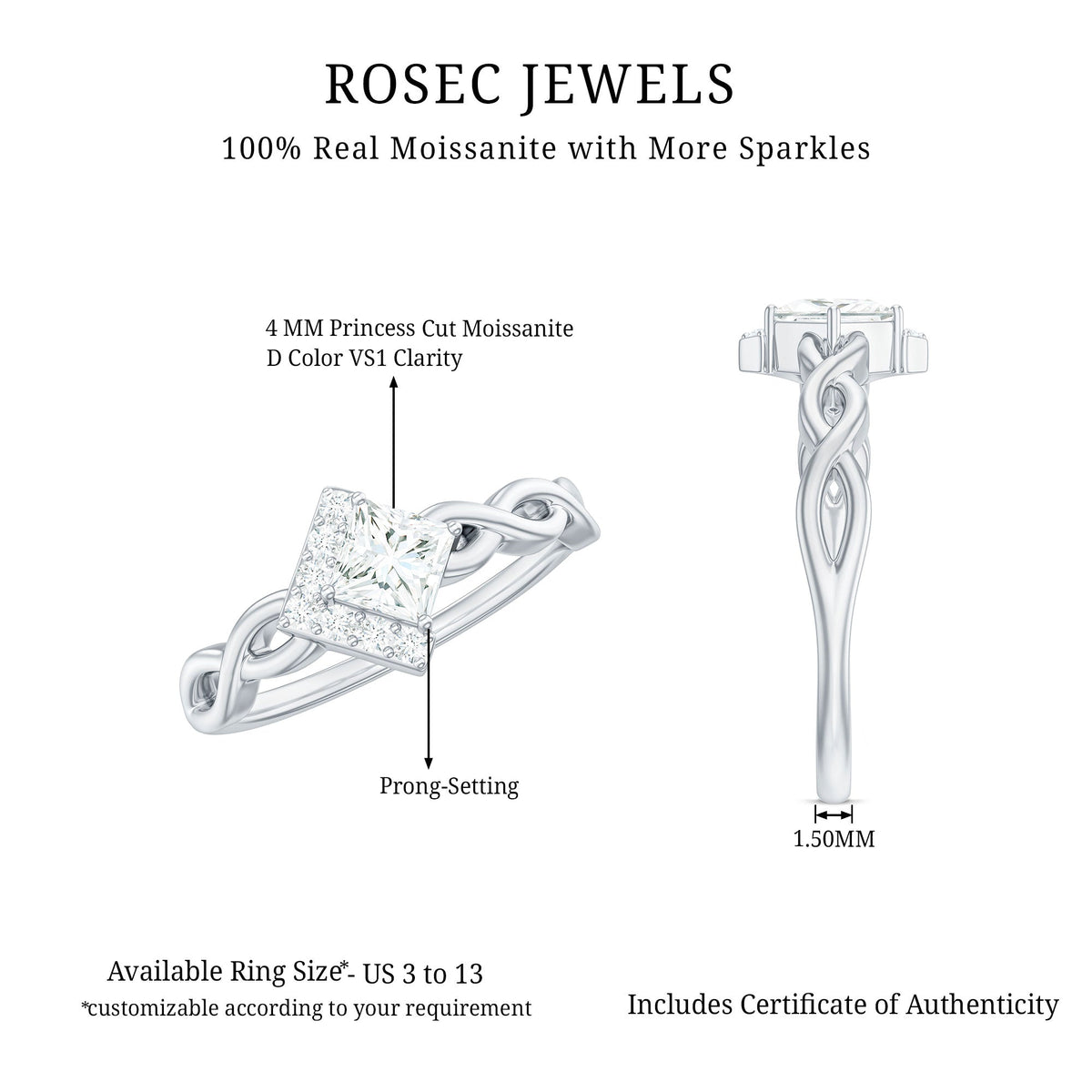 Princess Cut Moissanite Infinity Promise Ring with Half Halo