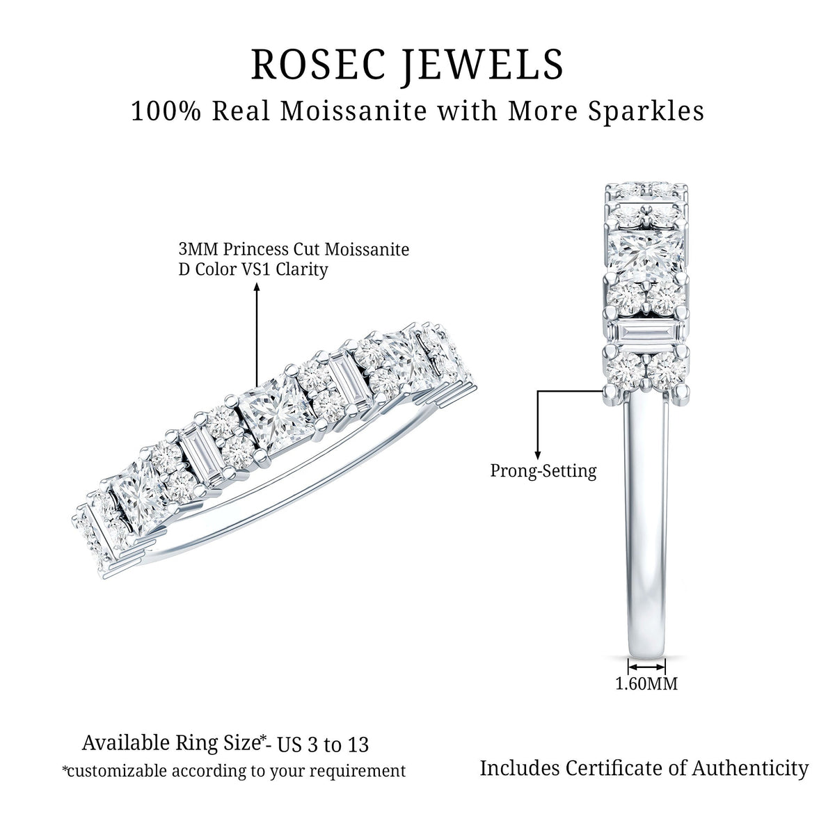 Certified Moissanite Half Eternity Wedding Band for Women