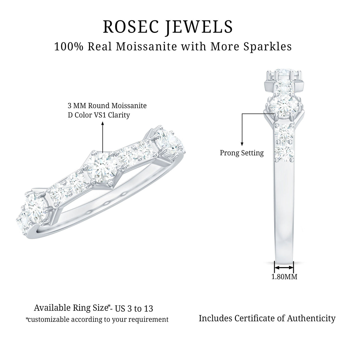 Round Cut Moissanite Half Eternity Band Ring