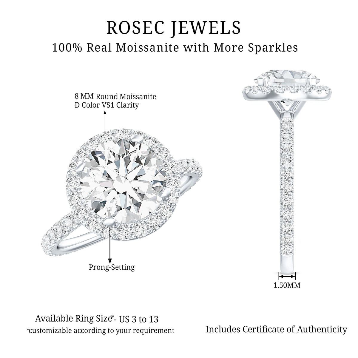 Brilliant Cut Moissanite Classic Halo Engagement Ring