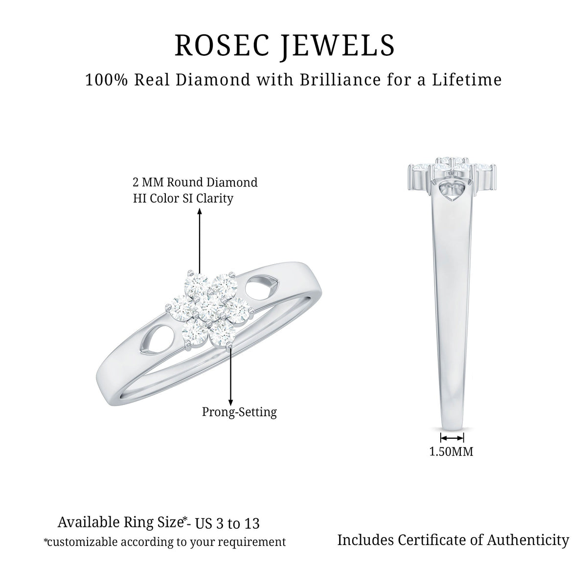 Anillo de promesa en forma de flor con diamantes, inspirado en la naturaleza, para propuesta de matrimonio