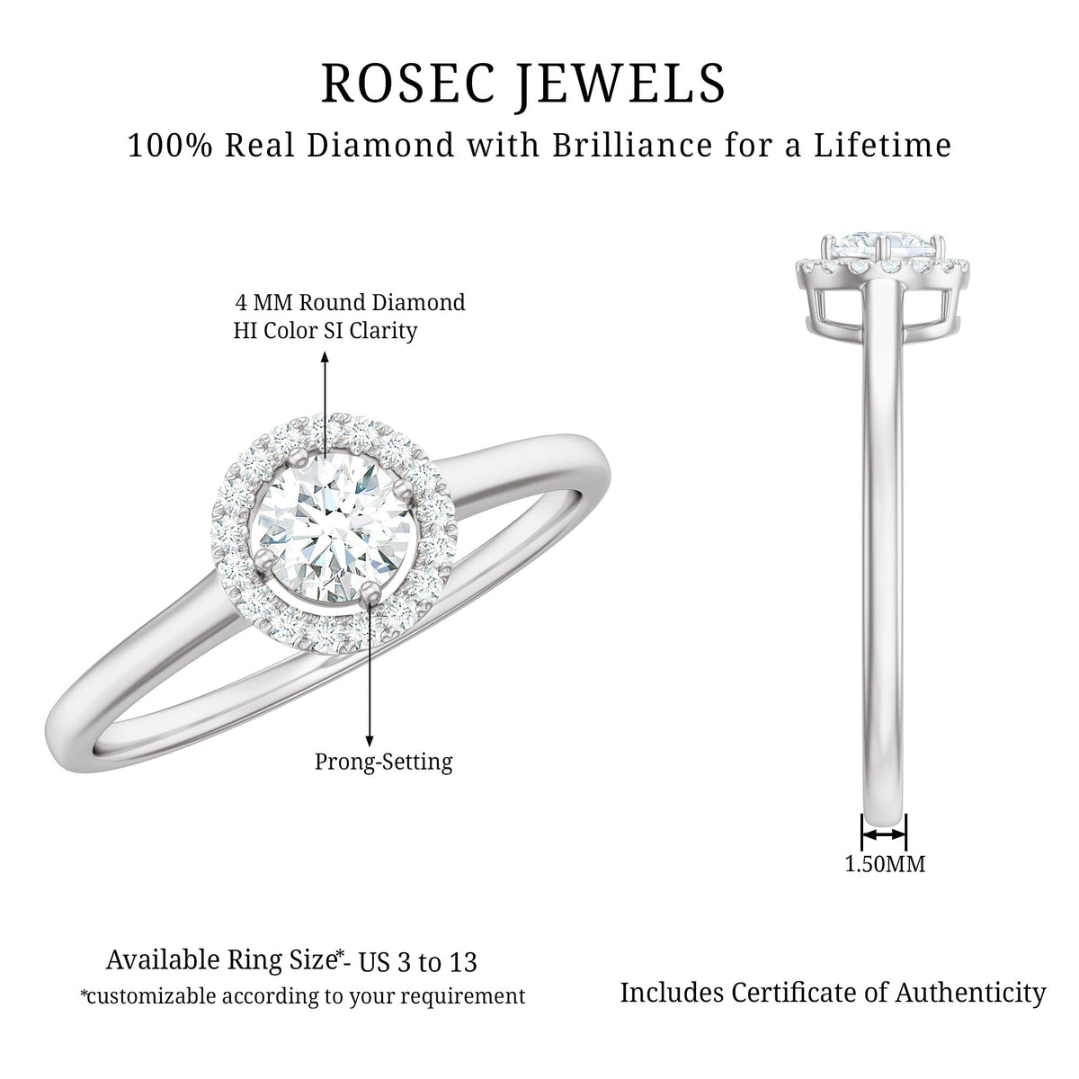 Anillo de promesa de diamante natural de 0,25 quilates con certificado