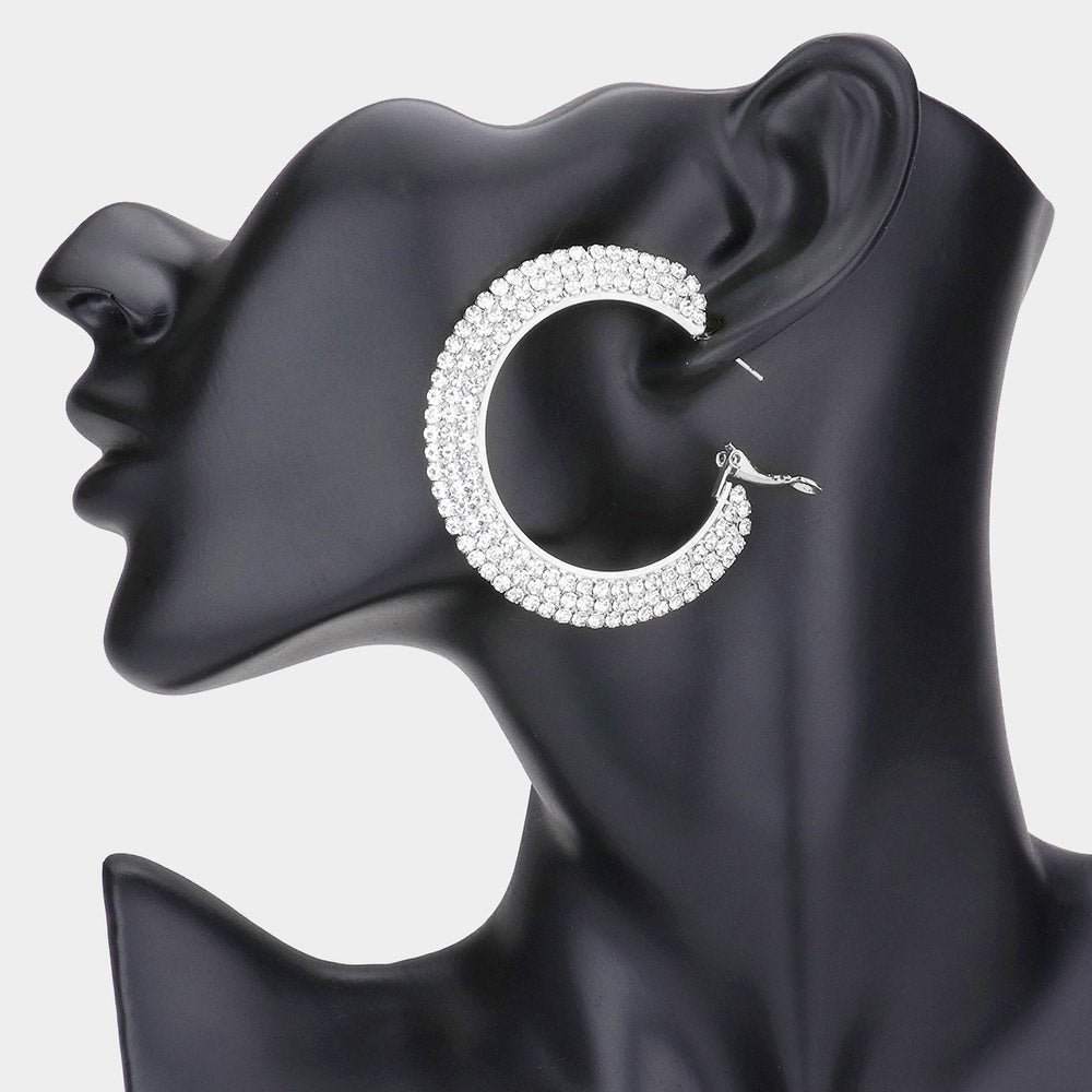 Aretes de aro de 2,2 pulgadas con diamantes de imitación de cristal