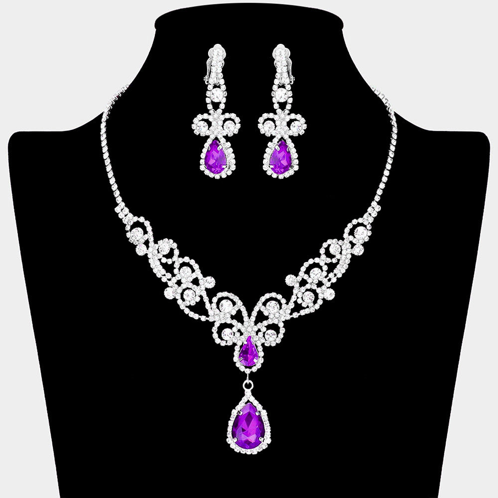Teardrop Crystal Rhinestone Vine Drop Collar Necklace