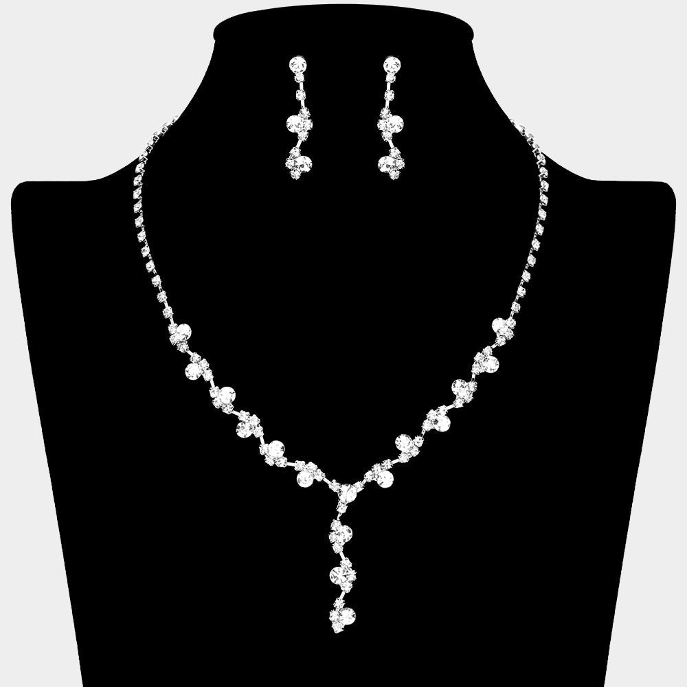 Floral Vine Lariat Rhinestone Paved Necklace