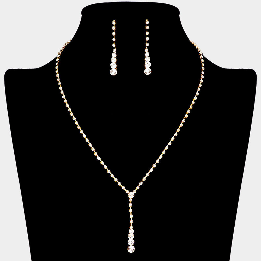 Round Stone Accented Rhinestone Paved Y Necklace