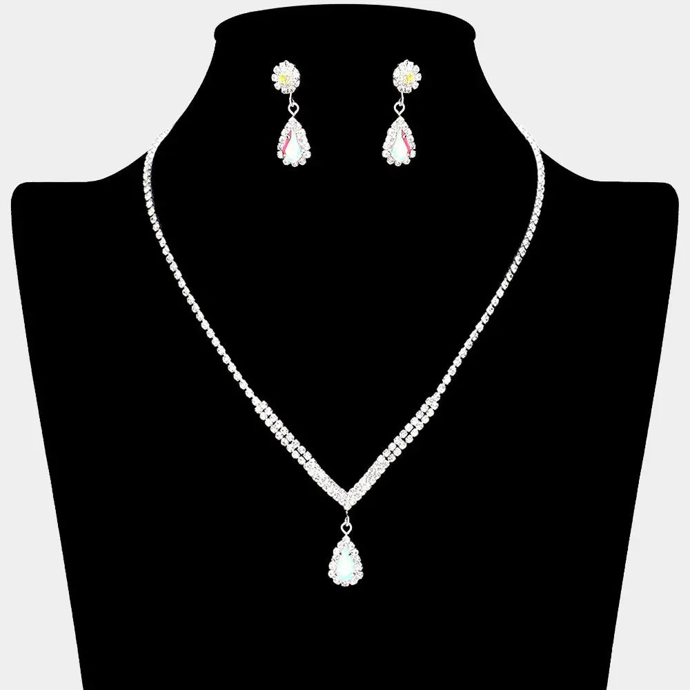 Teardrop Stone Pointed Pendant Rhinestone Paved Necklace