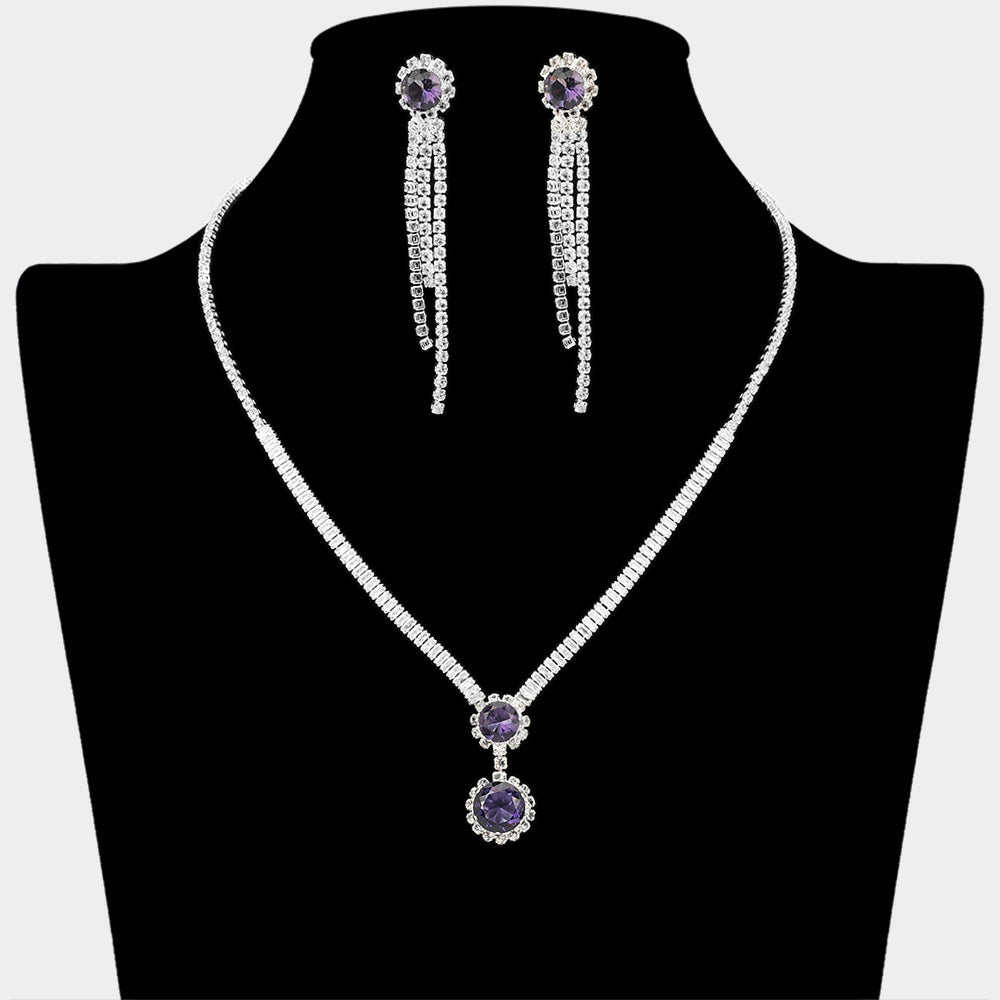 Round CZ Stone Cluster Pointed Rhinestone Paved Necklace