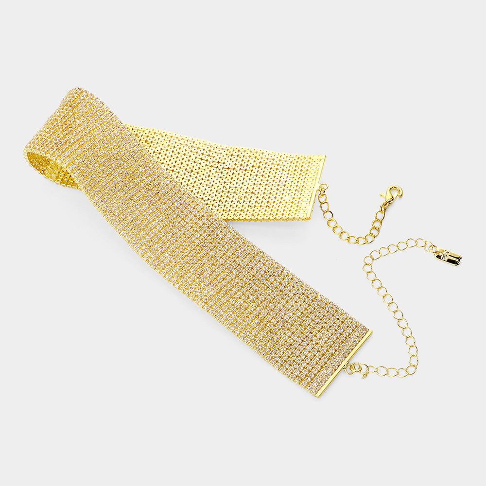 15 Row Mini Crystal Rhinestone Choker Necklace