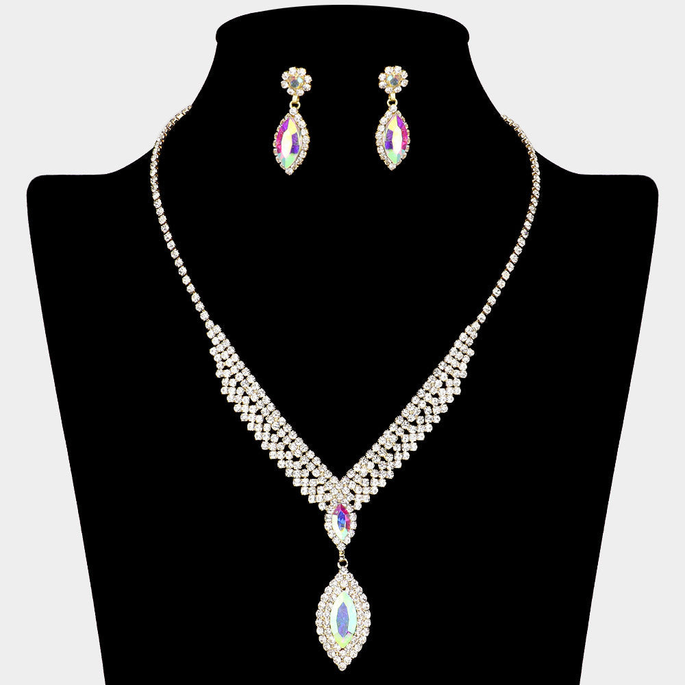 Marquise Stone Pointed Rhinestone Paved V Shaped Necklace