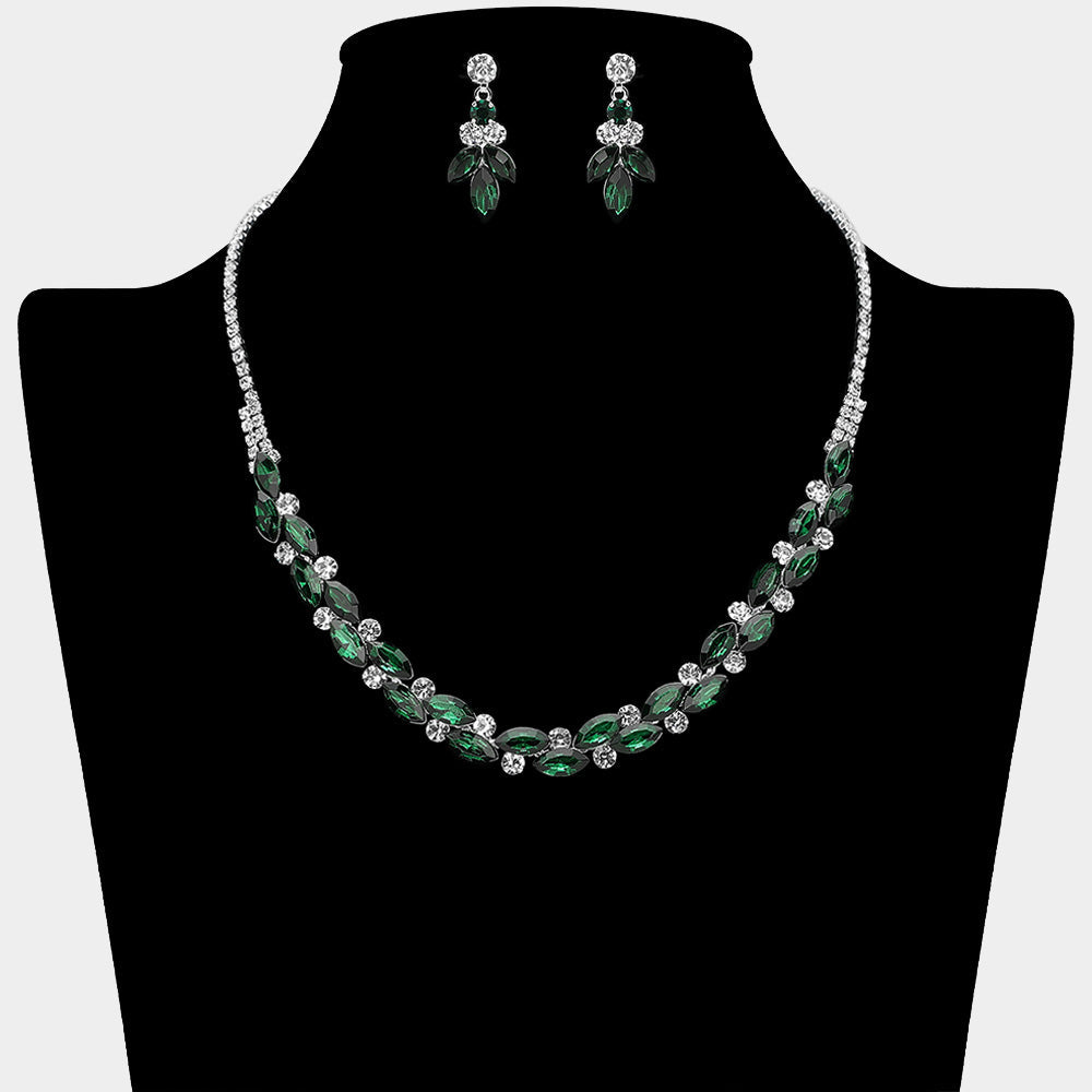 Round Marquise Stone Cluster Rhinestone Necklace