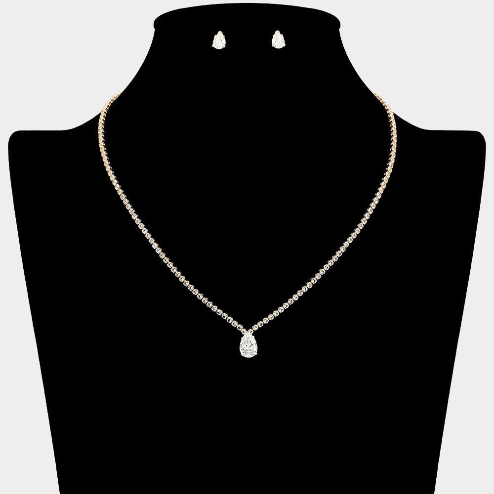 Teardrop CZ Stone Cluster Pendant Necklace