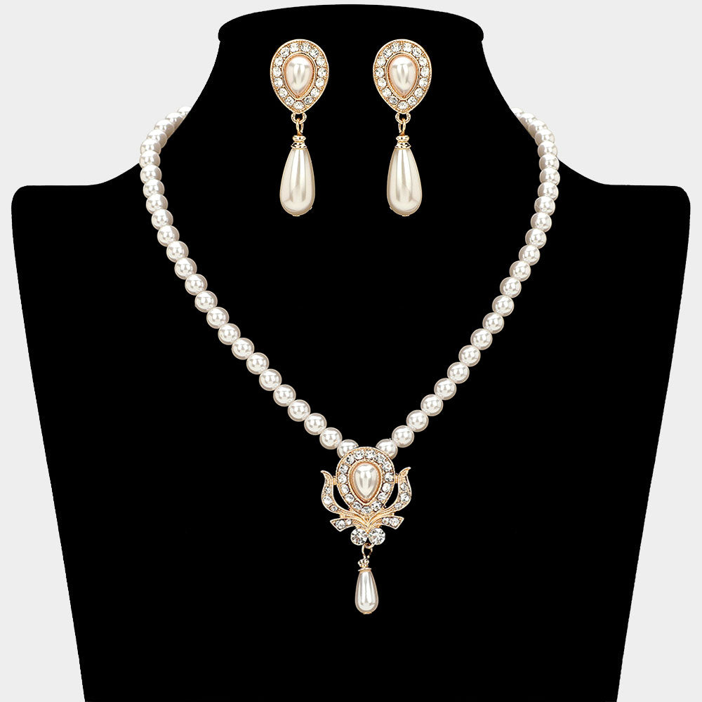 Pearl Teardrop Dangle Pendant Necklace