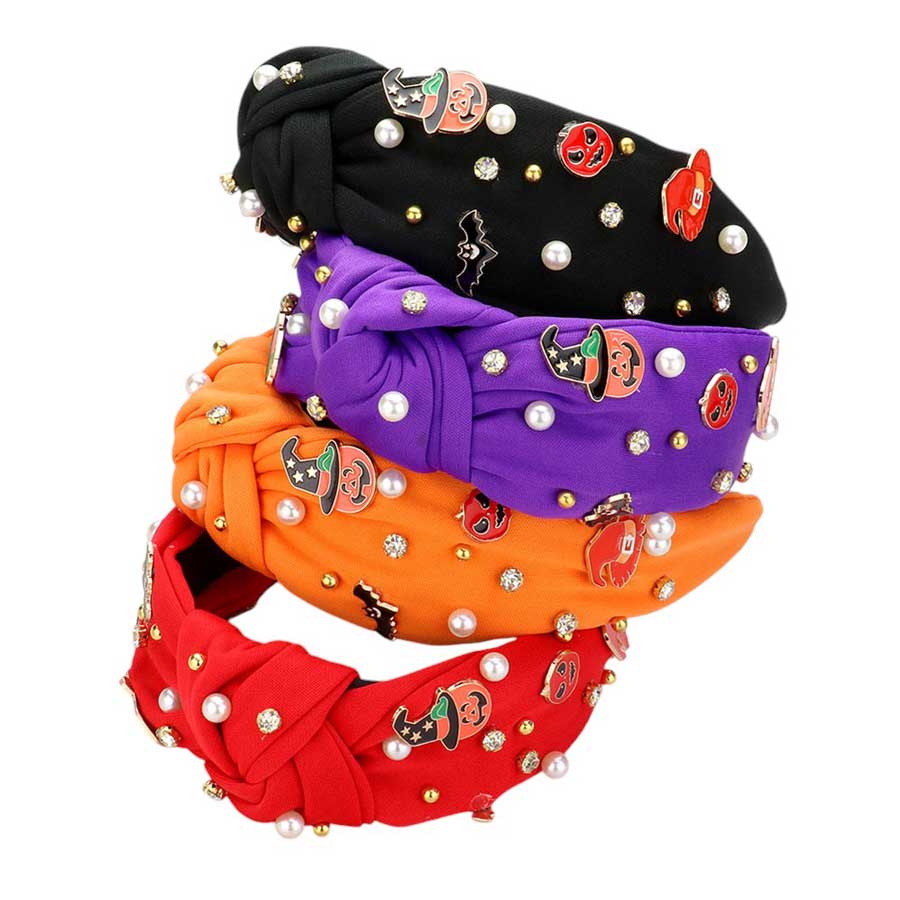 Enamel Halloween Charm Stone Cluster Embellished Headband