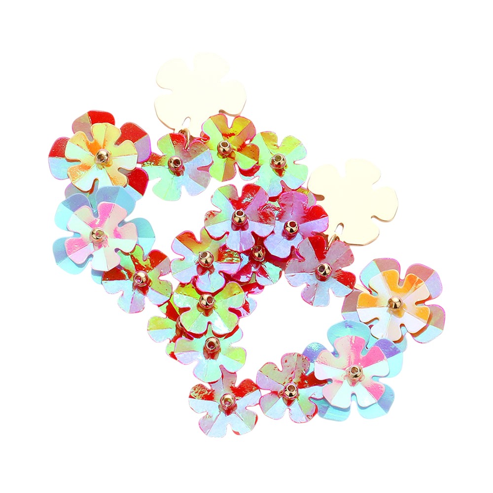 Flower Cluster Heart Dangle Earrings