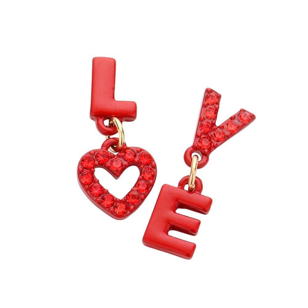 LOVE Rhinestone Message Mismatched Dangle Earrings