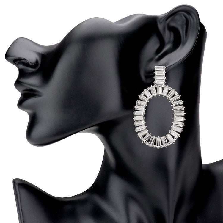 Rectangle Stone Embellished Oven Oval Earrings