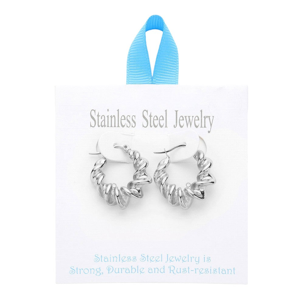 Stainless Steel Spiral Hoop Pin Catch Earrings