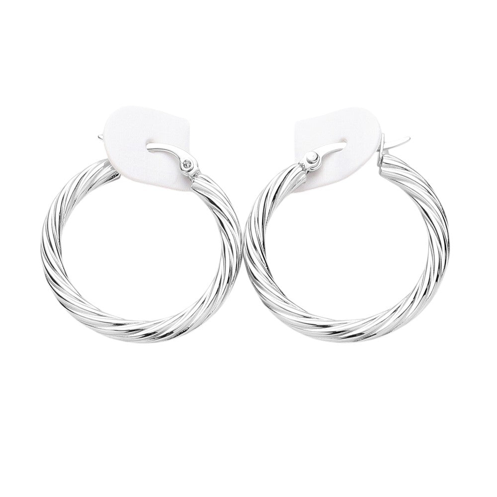 Twisted Stainless Steel Hoop Pin Catch Earrings
