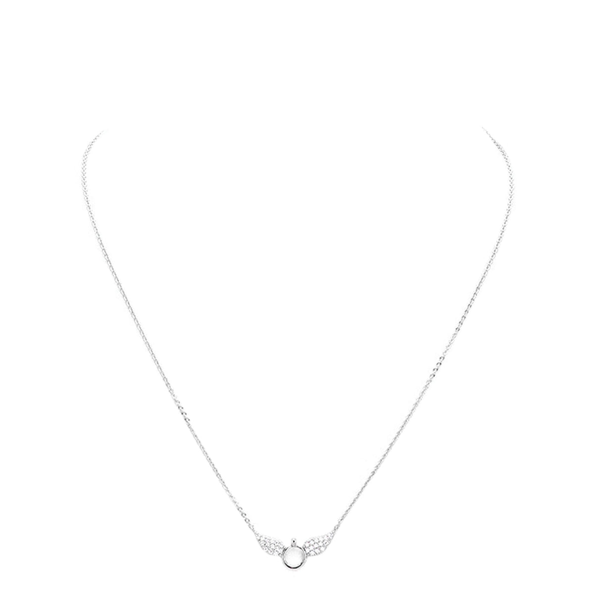 White Gold Dipped Cubic Zirconia Wings Pendant Necklace