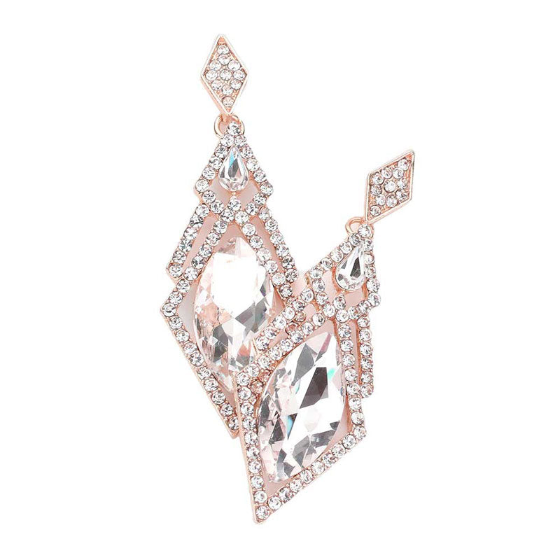 Oval Rhinestone Accented Dangle Evening Earrings