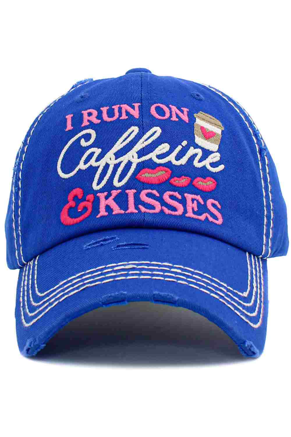 I RUN ON CAFFEINE VINTAGE DISTRESSED CAP