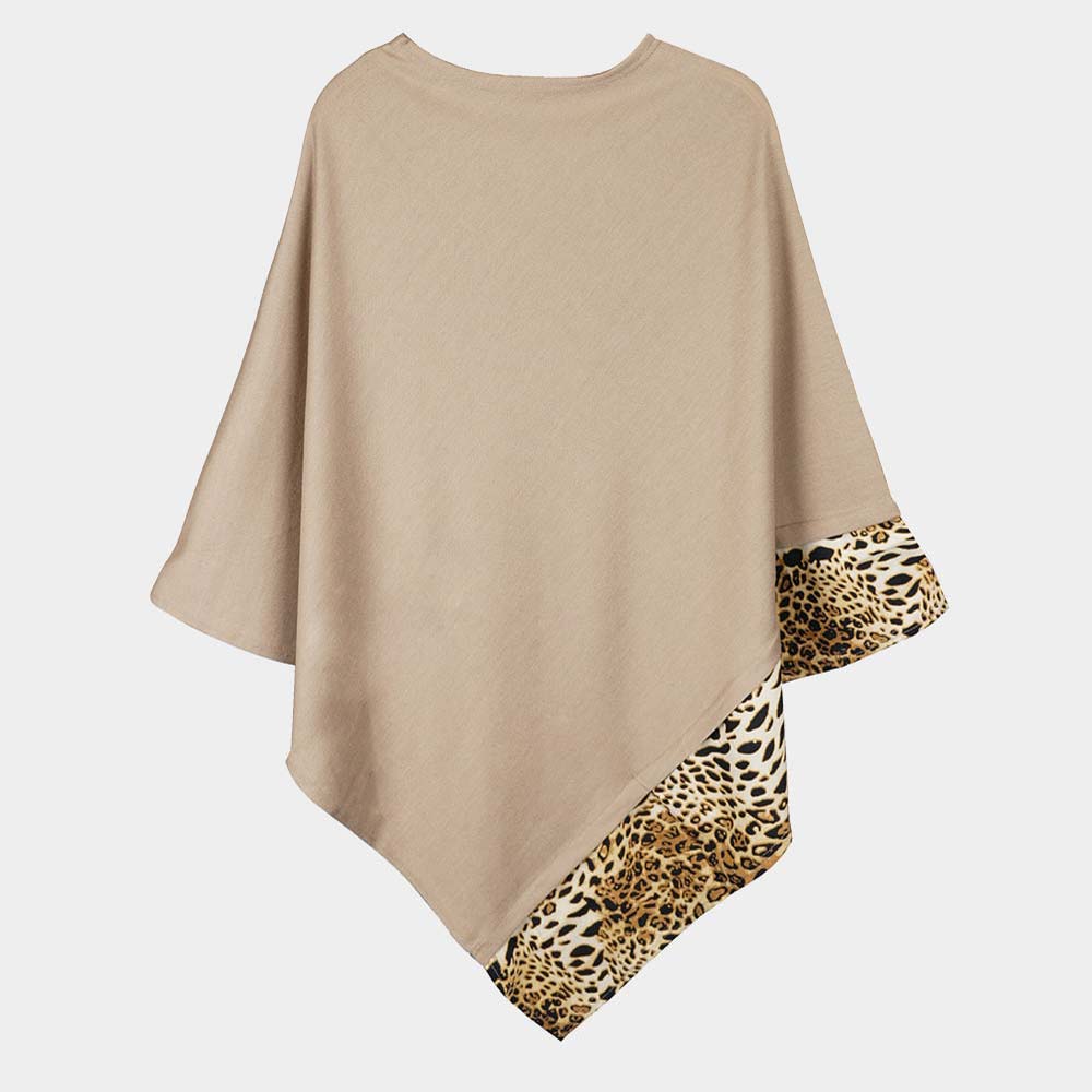 Leopard Trim Solid Poncho