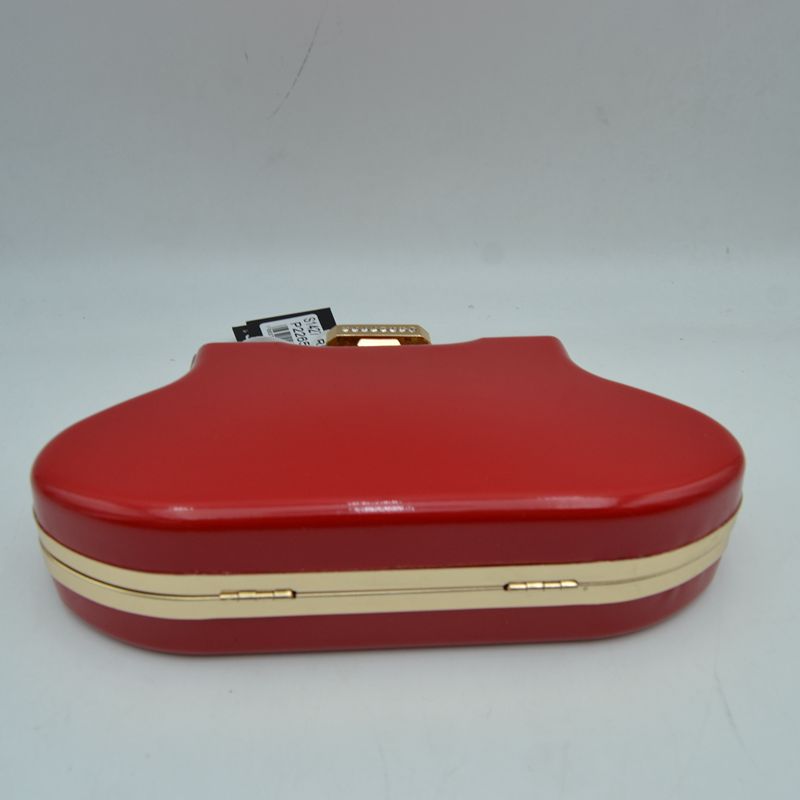 Glossy Hard Shell Clutch with Rhinestone Clasp and Chain Strap