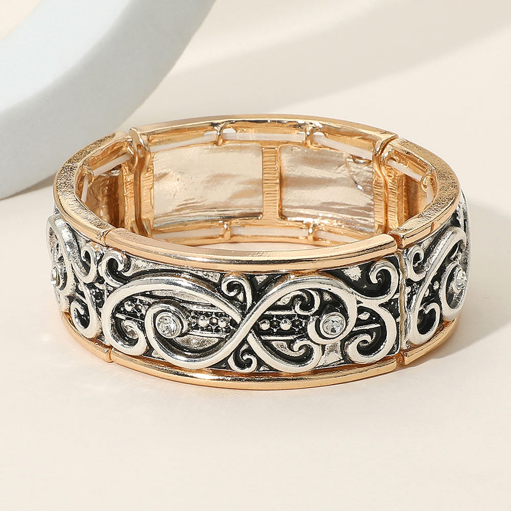 Stone Accent Vintage Scrollwork Stretch Bracelet