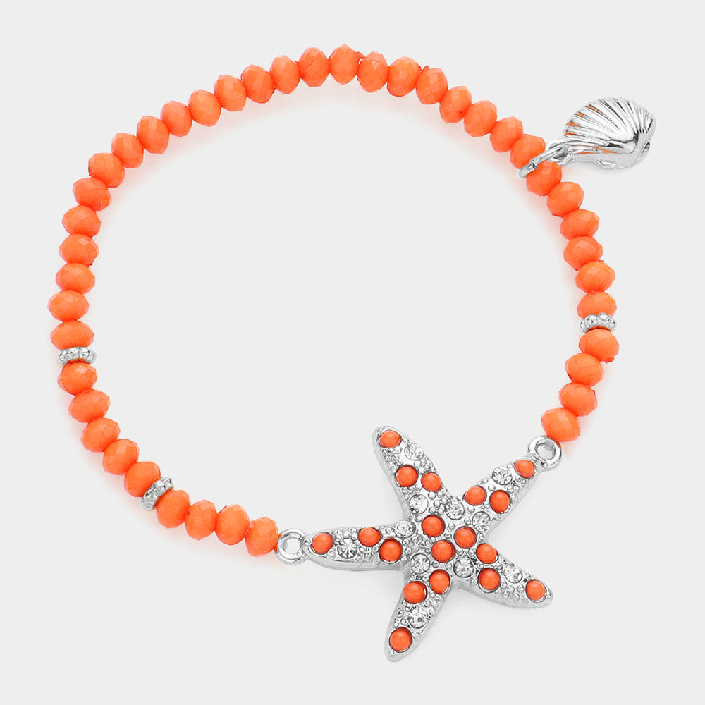 Starfish Shell Charm Beaded Stretch Bracelet