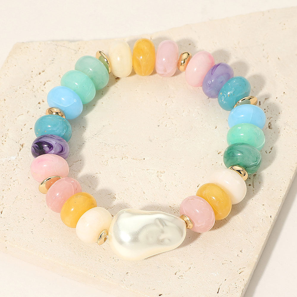 Glass Pearl Accent Beaded Stretch Bracelet