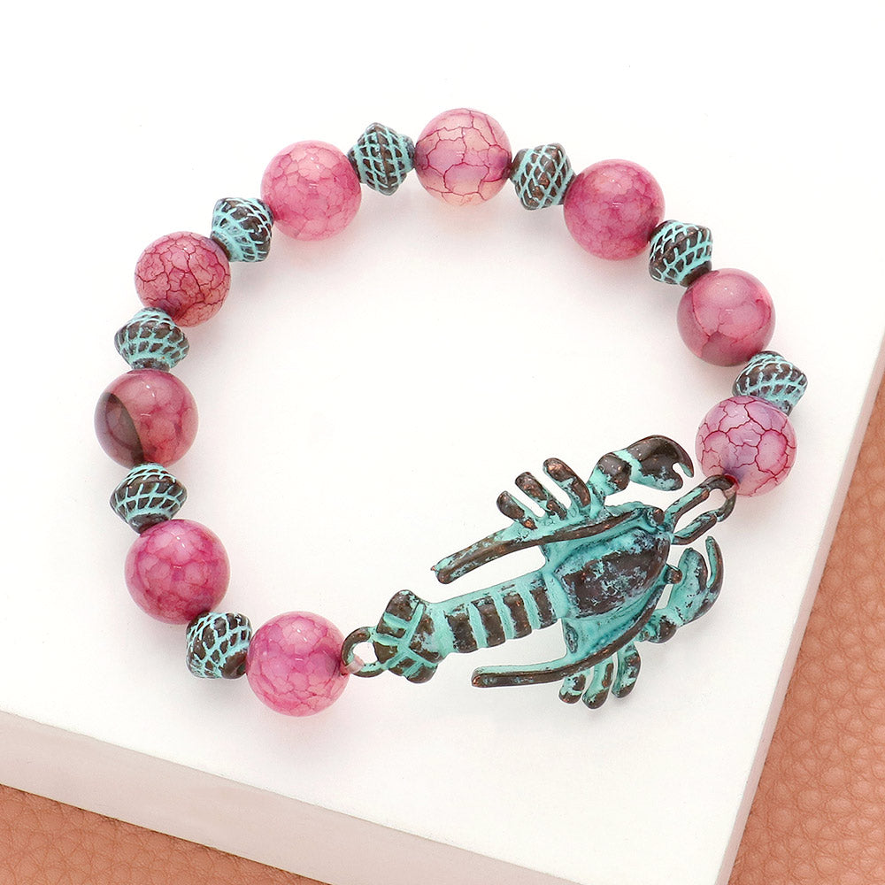 Lobster beaded stretch bracelet
