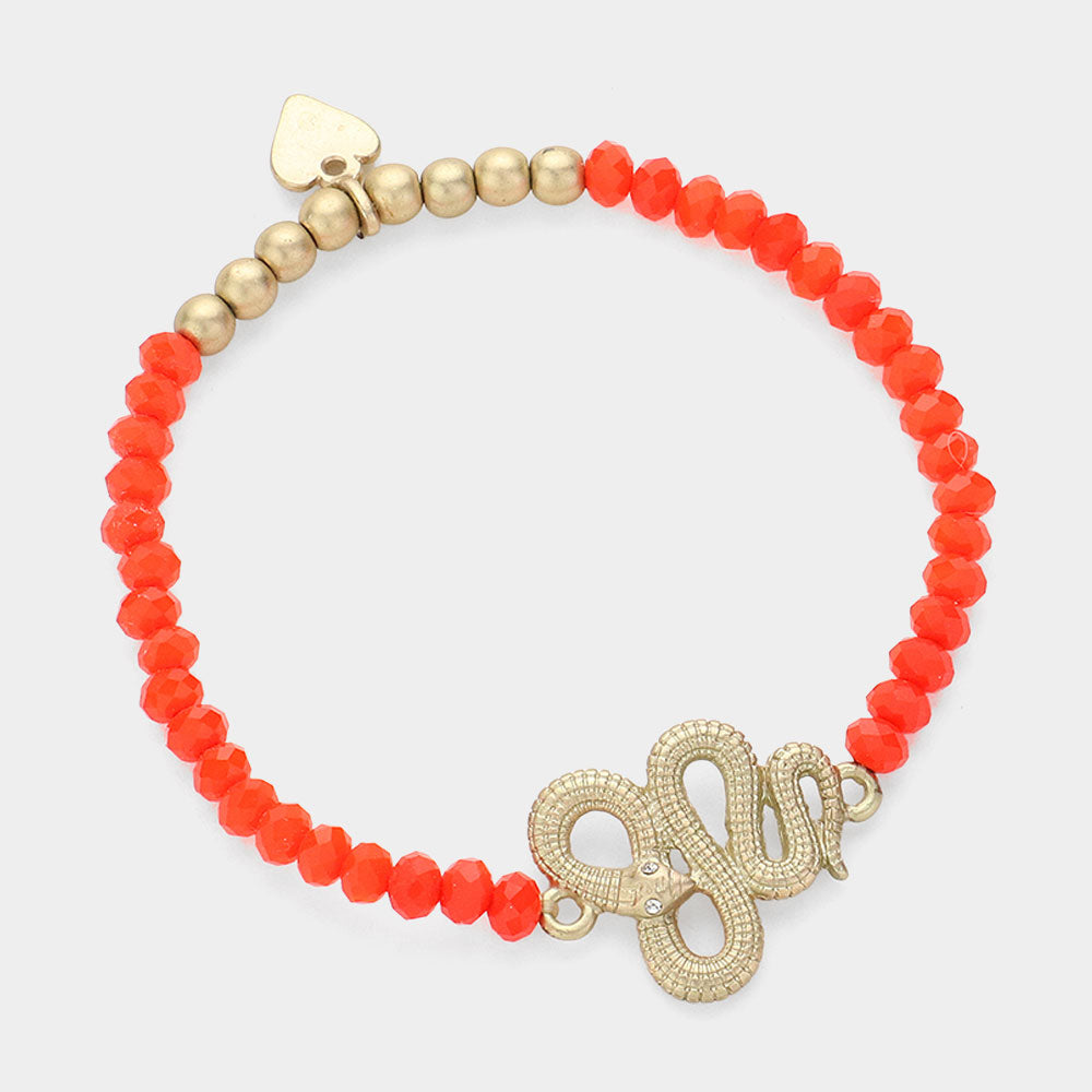 Snake Charm Pointed Faceted Beaded Stretch Bracelet