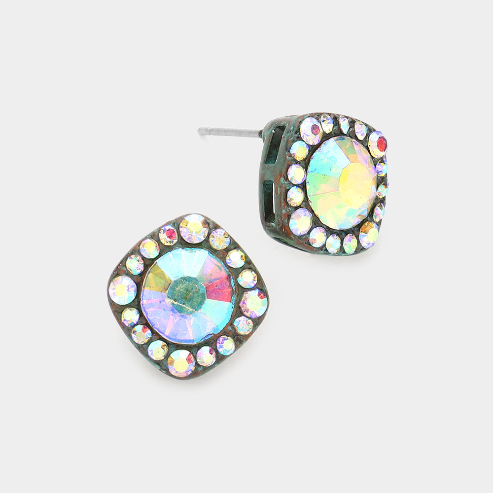 Round Stone Accented Stud Evening Earrings