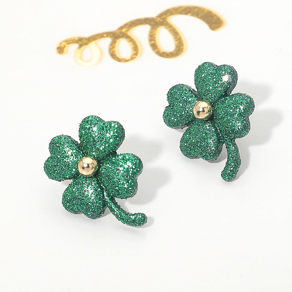 Glitter Four Leaf Clover Stud Earrings