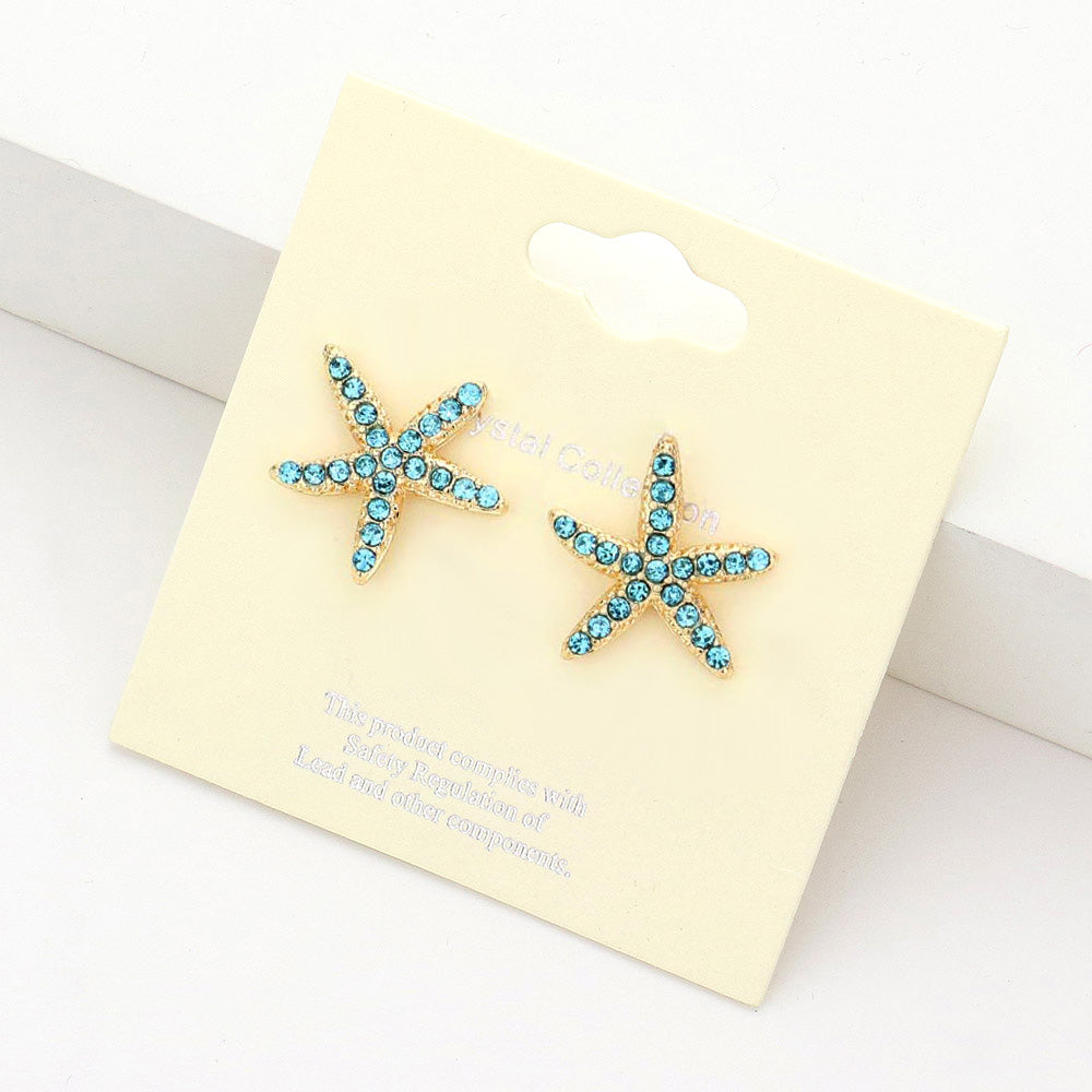 Women's Crystal Starfish Stud Earrings