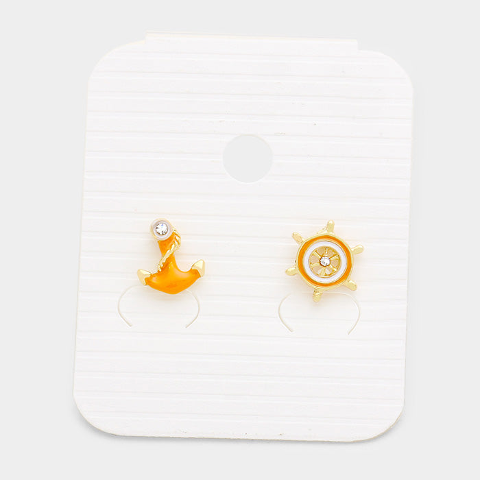 Anchor Ship Wheel Stud Earrings