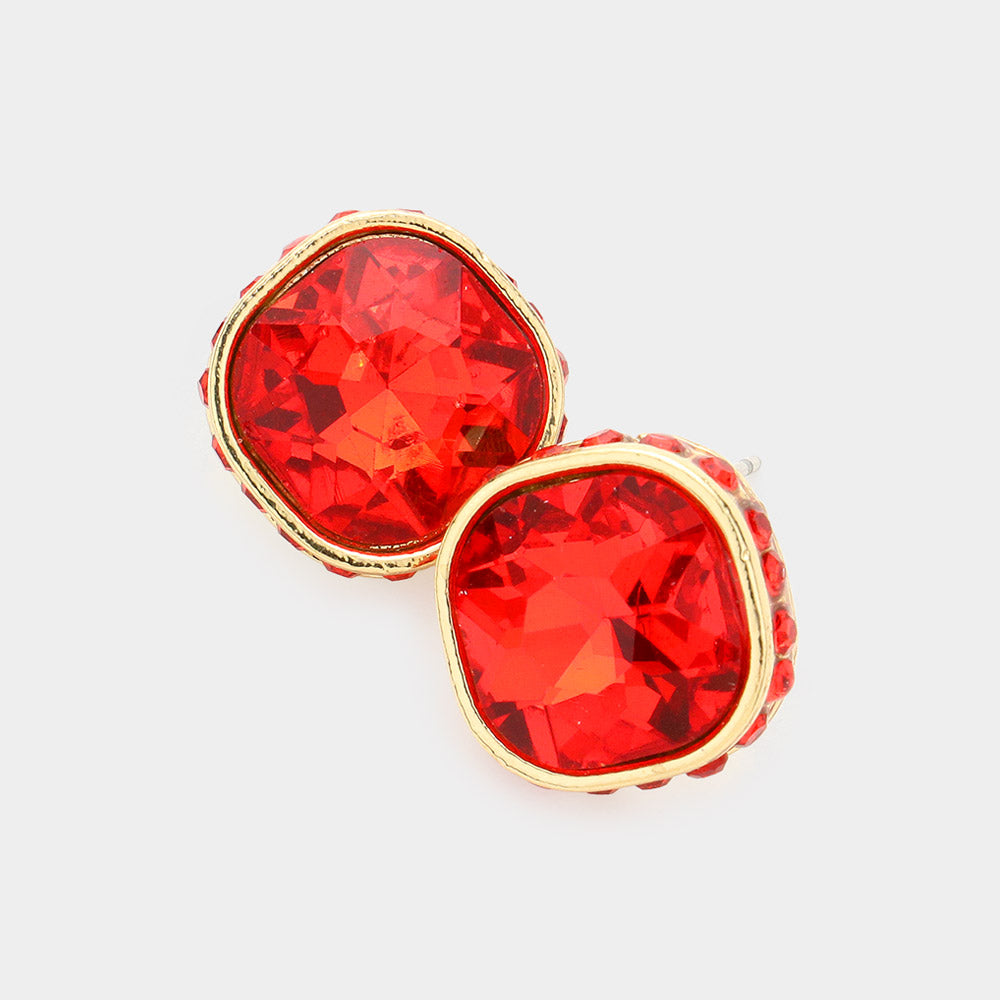 Women's Rhinestone Trimmed Square Stone Evening Stud Earrings
